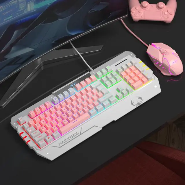 Main image of PC Gaming Keyboard and Mouse Combo, LED  USB Keyboard and Mouse Set,  Gaming Mouse and Keyboard  Key Computer PC Gaming Keyboard with Wrist Rest-GT817 Pink