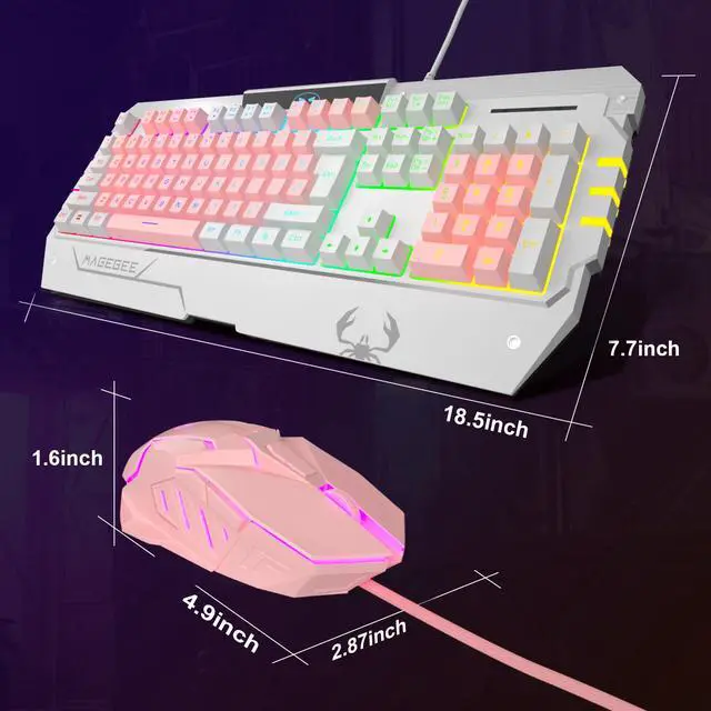 Alt view image 3 of 4 - PC Gaming Keyboard and Mouse Combo, LED  USB Keyboard and Mouse Set,  Gaming Mouse and Keyboard  Key Computer PC Gaming Keyboard with Wrist Rest-GT817 Pink