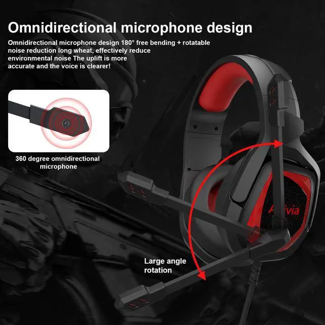 Alt view image 3 of 7 - PS4 Gaming Headset, Anivia PC Gaming Headset with Mic, Stereo Headphones Gaming Headset, 7.1 Surround Stereo Headset for PC Computers Xbox One Controller, Android, iOS Laptop,Tablet(MH602 Red)
