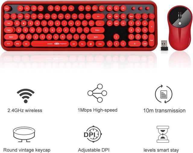 Alt view image 2 of 7 - Wireless Keyboard and Mouse Combo, 2.4G Cute Round Mute Keyboard Mouse Set for Laptop, Computer, Mac(Red Black)