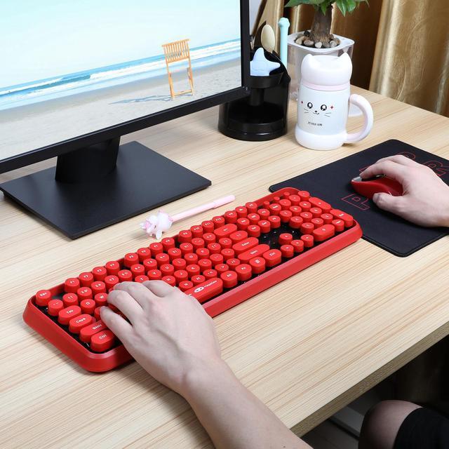 Alt view image 5 of 7 - Wireless Keyboard and Mouse Combo, 2.4G Cute Round Mute Keyboard Mouse Set for Laptop, Computer, Mac(Red Black)