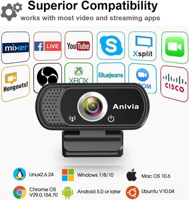 Alt view image 5 of 7 - Anivia 1080p HD Webcam with Microphone , USB Webcam for TV, Live Streaming, Conference, Gaming, Video Calling, Autofocus Full HD Web Camera 1080p 30fps W5 Flexible Rotatable Clip Laptop Home Webcam