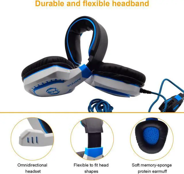 Alt view image 4 of 7 - Gaming Headset for PC PS4 Xbox One Tablet Mac Smart Phone Gaming Headphone with Noise Canceling Mic,Bass Surround,Soft Memory Earmuffs(White)