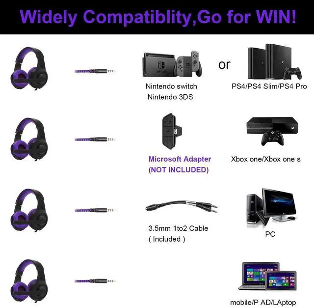 Alt view image 6 of 7 - PS4 Headset PC Gaming Headsets for Xbox One - AH68 3.5mm Wire Over Ear Headphone with Mic, Volume Control, Noise Isolating Compatible with Playstation4, Laptop, PSP, MP3, Smartphones, Tablet