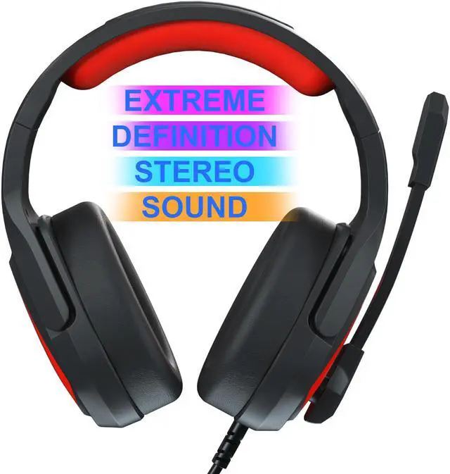 Alt view image 11 of 11 - Gaming Headset, Noise Cancelling Stereo Headphone Memory Earmuffs & Volume Control Headphones Wired Compatible with PC, PS4, Xbox One, Laptop, Nintendo NES, PC Game Headset with Microphone MH602 Red