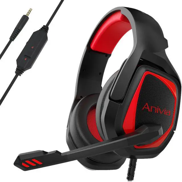 Alt view image 6 of 11 - Gaming Headset, Noise Cancelling Stereo Headphone Memory Earmuffs & Volume Control Headphones Wired Compatible with PC, PS4, Xbox One, Laptop, Nintendo NES, PC Game Headset with Microphone MH602 Red