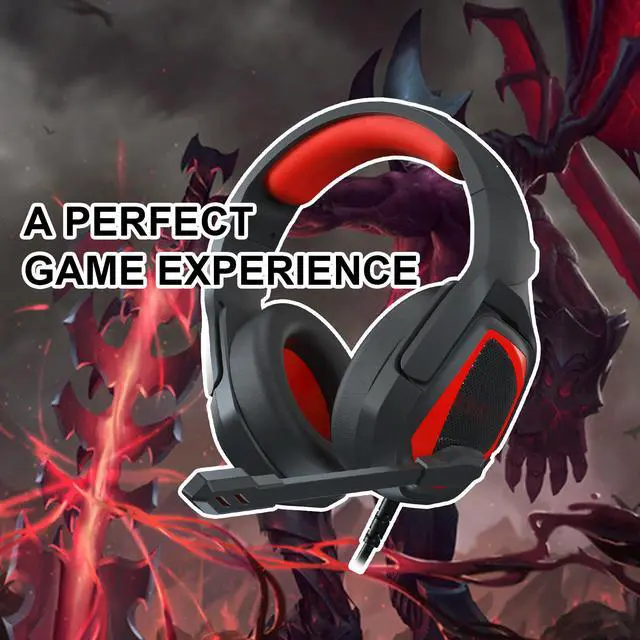 Alt view image 9 of 11 - Gaming Headset, Noise Cancelling Stereo Headphone Memory Earmuffs & Volume Control Headphones Wired Compatible with PC, PS4, Xbox One, Laptop, Nintendo NES, PC Game Headset with Microphone MH602 Red