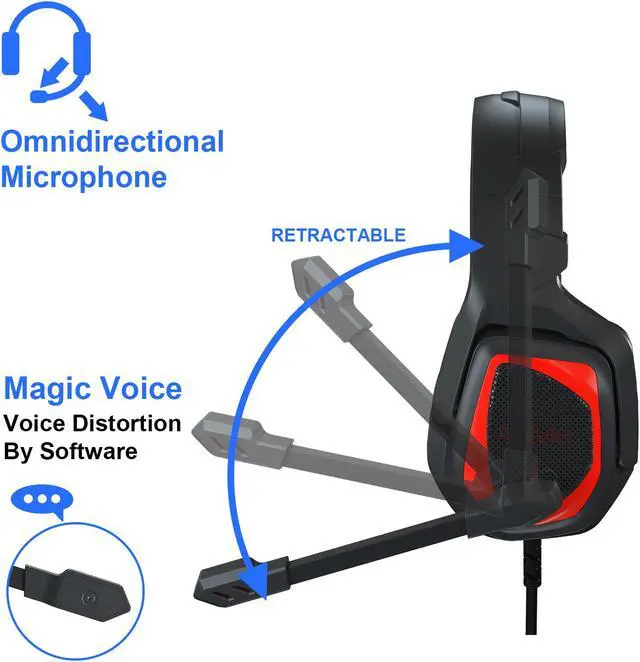 Alt view image 7 of 11 - Gaming Headset, Noise Cancelling Stereo Headphone Memory Earmuffs & Volume Control Headphones Wired Compatible with PC, PS4, Xbox One, Laptop, Nintendo NES, PC Game Headset with Microphone MH602 Red