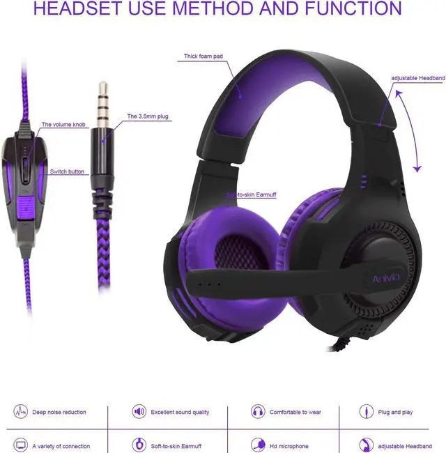 Alt view image 4 of 7 - PS4 Headset PC Gaming Headsets for Xbox One - AH68 3.5mm Wire Over Ear Headphone with Mic, Volume Control, Noise Isolating Compatible with Playstation4, Laptop, PSP, MP3, Smartphones, Tablet