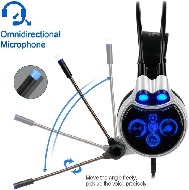 Alt view image 5 of 6 - Gaming Headset USB Headphone Virtual 7.1 Channel Surround Sound USB PC Stereo Headphones with High Sensitivity Microphone LED Light(R8 Blue)