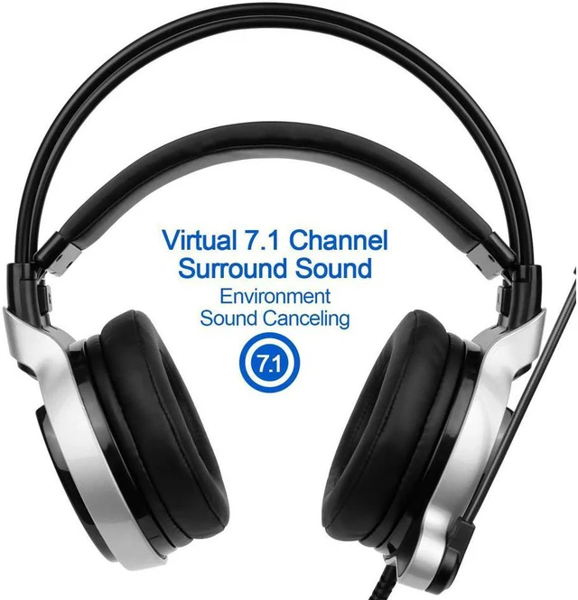Alt view image 3 of 6 - Gaming Headset USB Headphone Virtual 7.1 Channel Surround Sound USB PC Stereo Headphones with High Sensitivity Microphone LED Light(R8 Blue)