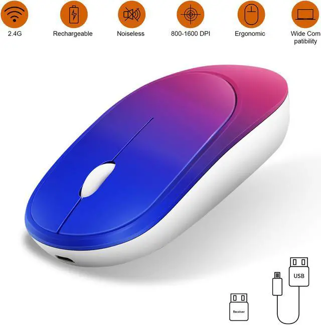 Main image of Wireless Mouse with USB Receiver, Rechargeable Portable Ultra-Thin Noiseless Mouse for Notebook, PC, Laptop, Computer, MacBook - Gradient