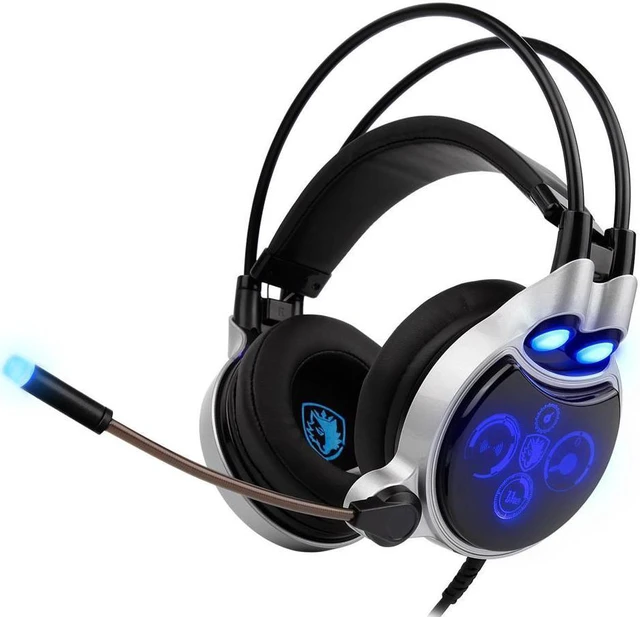 Alt view image 4 of 6 - Gaming Headset USB Headphone Virtual 7.1 Channel Surround Sound USB PC Stereo Headphones with High Sensitivity Microphone LED Light(R8 Blue)