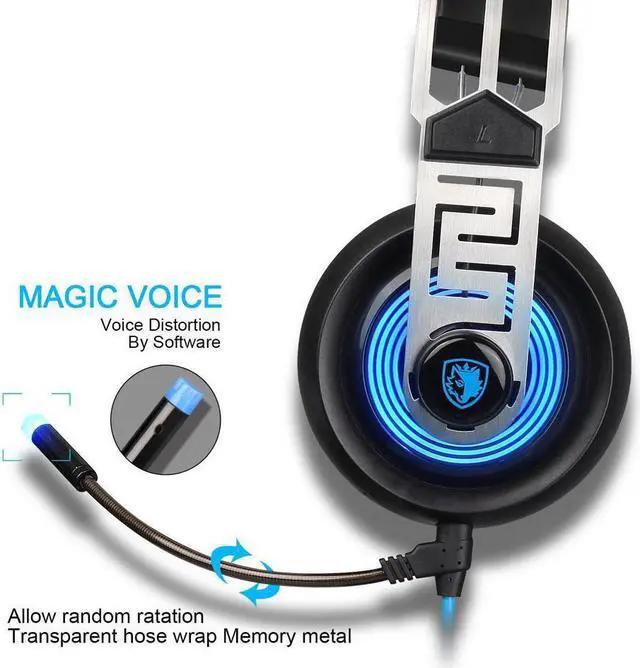 Alt view image 3 of 6 - 7.1 Virtual Surround Sound USB Gaming Headset with Microphone Intelligent Noise Cancelling Gaming Headphones LED Light for Laptop PC Mac (Black&Blue)