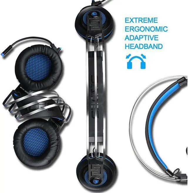 Alt view image 5 of 6 - 7.1 Virtual Surround Sound USB Gaming Headset with Microphone Intelligent Noise Cancelling Gaming Headphones LED Light for Laptop PC Mac (Black&Blue)