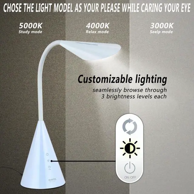Alt view image 4 of 7 - GUANYA 8W Aluminum LED Desk Lamp, Touch Control, 4 Lighting Modes (white)