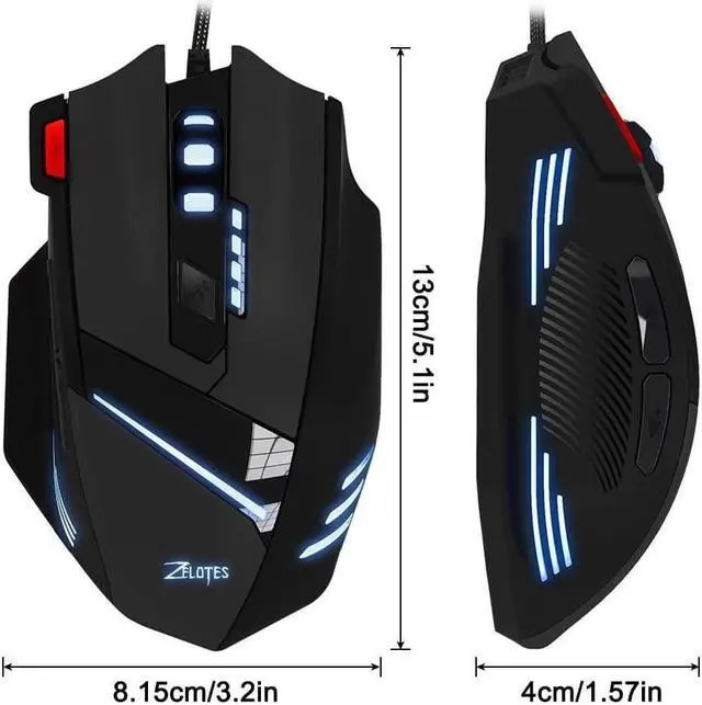 Alt view image 3 of 6 - Zelotes T60 Gaming Mice 7200 DPI Wired USB Computer Mice 7 Buttons Multi-Modes LED Lights Gaming Mouse for PC Mac