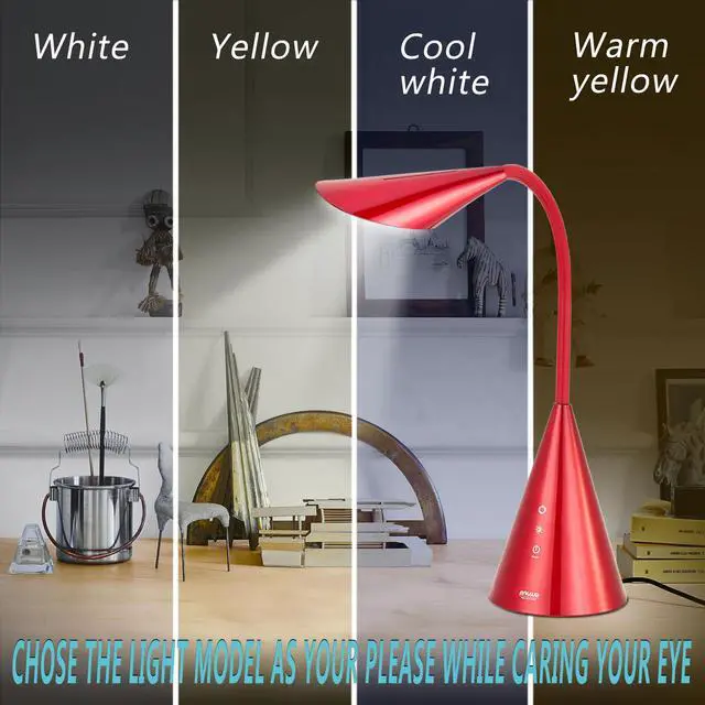Alt view image 2 of 7 - LED Desk Lamp, Eye-caring Table Light with Touch Control, 8W Reading Lamp with Natural Light- Red
