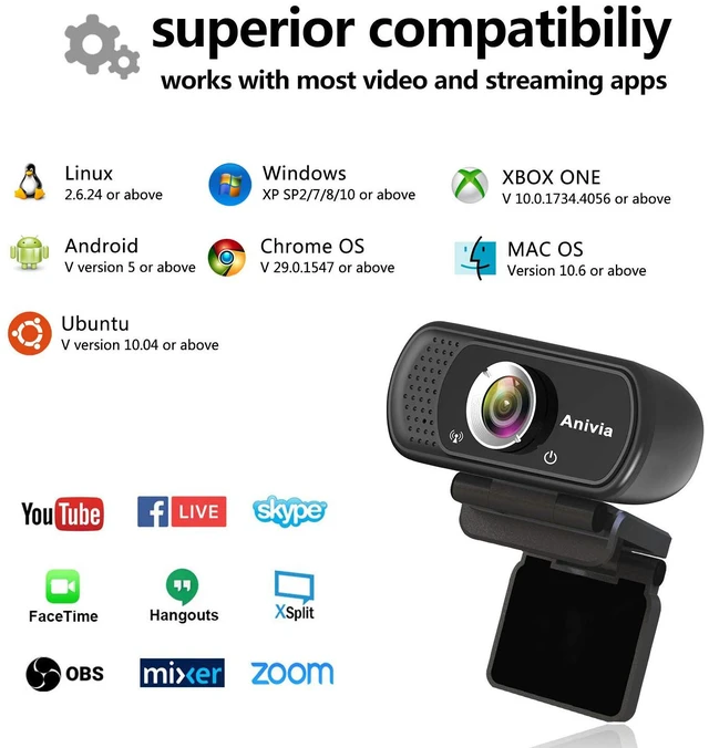 Alt view image 6 of 10 - Anivia 1080p HD Webcam with Microphone , USB Webcam for TV, Live Streaming, Conference, Gaming, Video Calling, Autofocus Full HD Web Camera 1080p 30fps W5 Flexible Rotatable Clip Laptop Home Webcam