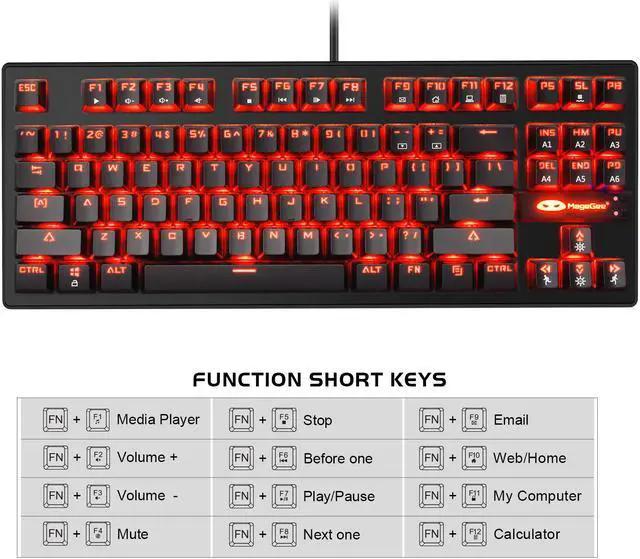 Alt view image 3 of 7 - MK1 PC Mechanical Gaming Keyboards - Red LED Backlit Mechanical Keyboard - USB Mechanical Computer Keyboard Wired Blue Switches for MAC/PC Gamers(Black)