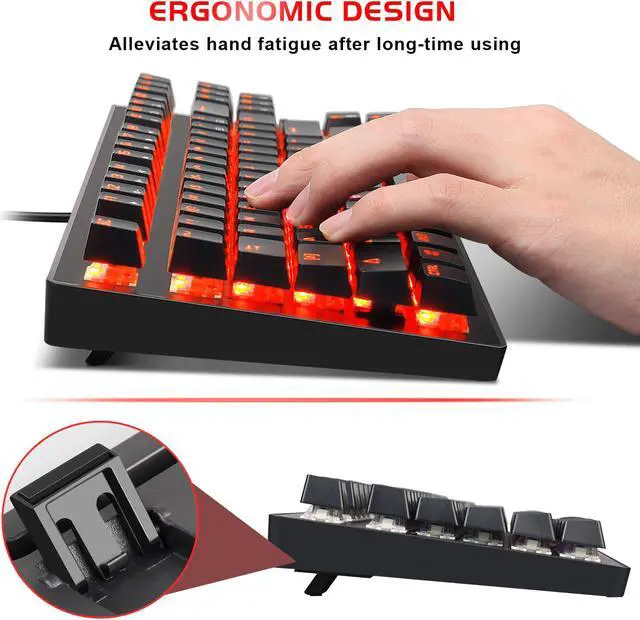 Alt view image 5 of 7 - MK1 PC Mechanical Gaming Keyboards - Red LED Backlit Mechanical Keyboard - USB Mechanical Computer Keyboard Wired Blue Switches for MAC/PC Gamers(Black)