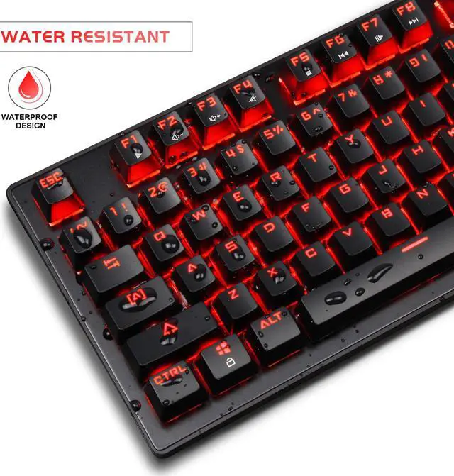 Alt view image 4 of 7 - MK1 PC Mechanical Gaming Keyboards - Red LED Backlit Mechanical Keyboard - USB Mechanical Computer Keyboard Wired Blue Switches for MAC/PC Gamers(Black)