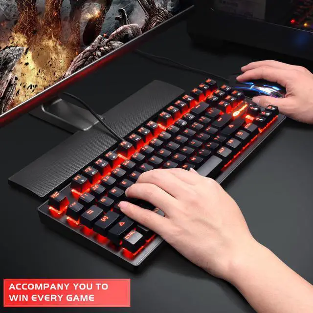 Alt view image 6 of 7 - MK1 PC Mechanical Gaming Keyboards - Red LED Backlit Mechanical Keyboard - USB Mechanical Computer Keyboard Wired Blue Switches for MAC/PC Gamers(Black)