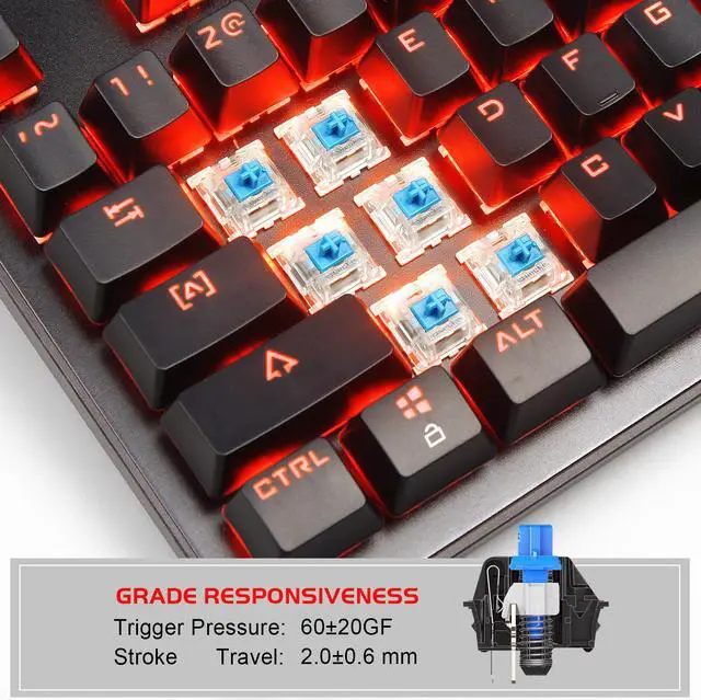 Alt view image 2 of 7 - MK1 PC Mechanical Gaming Keyboards - Red LED Backlit Mechanical Keyboard - USB Mechanical Computer Keyboard Wired Blue Switches for MAC/PC Gamers(Black)