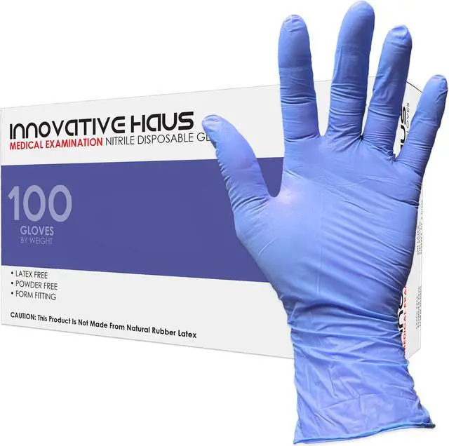Main image of Innovative Haus Indigo Small Powder Free Nitrile Gloves. 3.6 Mil Latex Free Non Allergenic Multi Purpose Non Sterile Disposable Gloves. Puncture Resistant and Textured for Extra Grip. 100 Pack