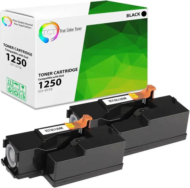 Main image of True Color Toner 1250 Black Toner Cartridge 2 Pack - Premium Compatible Replacement for Dell 331-0778 Black Works With Dell 1350CNW 1355CN C1760NW C1765NF
