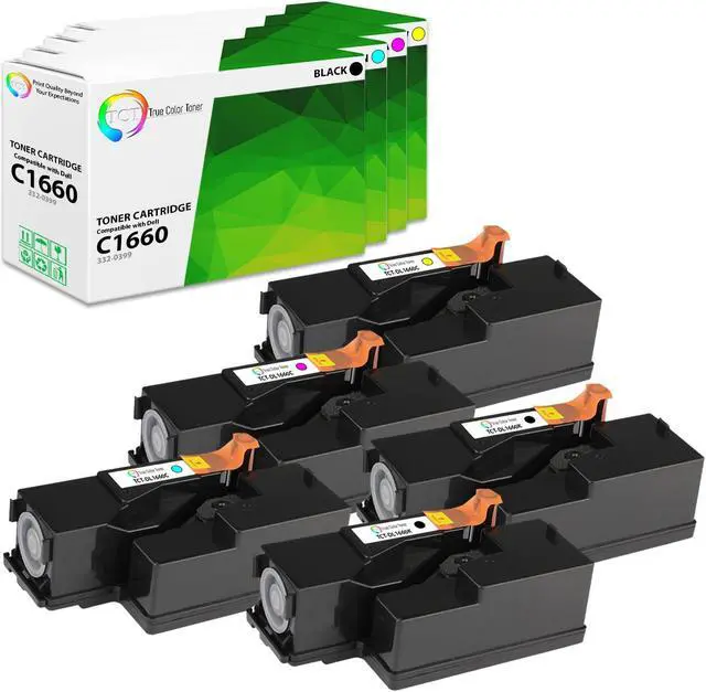 Main image of True Color Toner 1660 Toner Cartridge 5 Pack - Premium Compatible Replacement for Dell 332-0399 332-0400 332-0401 332-0402 Works With Dell C1660W