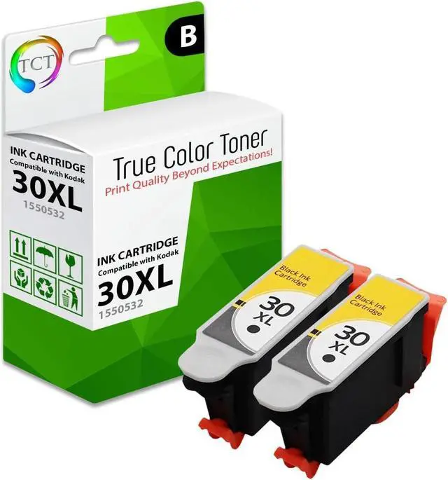 Main image of TCT 30XL Black Ink Cartridge 2 Pack - Premium Compatible Replacement for Kodak 30XL 30 XL 1550532 Black High Yield Works With Kodak ESP C110 C310 C315 Office 2150