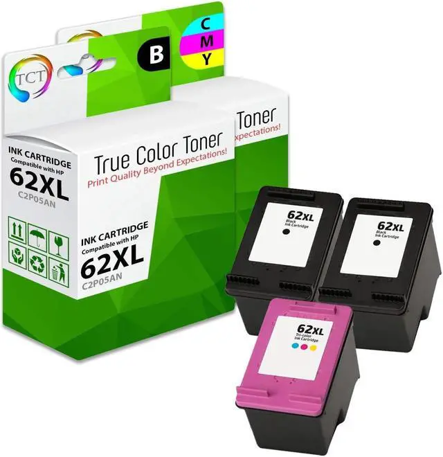 Main image of True Color Toner 62XL Ink Cartridge 3 Pack - Premium Compatible Replacement for HP 62XL 62 XL Works With HP Envy 5640 5642 5643 OfficeJet 5745 5740