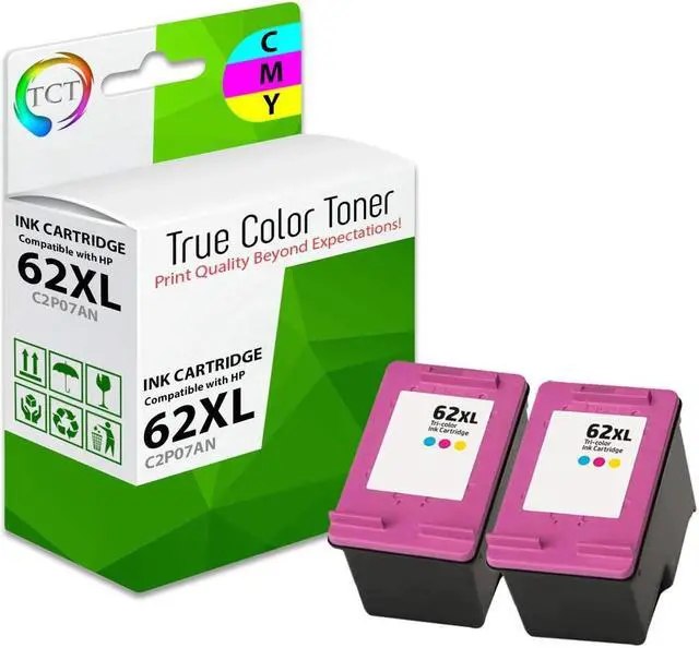 Main image of True Color Toner 62XL Ink Cartridge 2 Pack - Premium Compatible Replacement for HP 62XL 62 XL C2P07AN Tri-Color Works With HP Envy 5640 5642 5643 OfficeJet 5745 5740