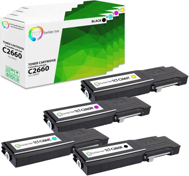 Main image of True Color Toner 2660 Toner Cartridge 4 Pack - Premium Compatible Replacement for Dell 593-BBBU 593-BBBT 593-BBBS 593-BBBR High Yield Dell C2660DN C2665DNF