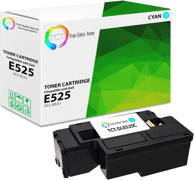 Main image of True Color Toner E525 Cyan Toner Cartridge - Premium Compatible Replacement for Dell 593-BBJU Cyan High Yield Works With Dell 525 E525 E525W 525w Color Laser