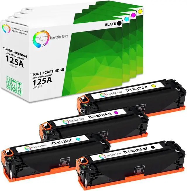 Main image of True Color Toner 125A Toner Cartridge 4 Pack - Premium Compatible Replacement for HP 125A CB540A CB541A CB542A CB543A Works With HP Color LaserJet CP1215 CP1515N CP1518NI CM1312