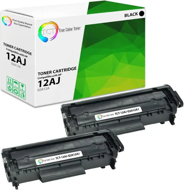 Main image of True Color Toner 12AJ Jumbo Toner Cartridge 2 Pack - Premium Compatible Replacement for HP 12AJ Q2612AJ Black Jumbo Yield Works With HP LaserJet 1010 1012 1015 M1319f MFP