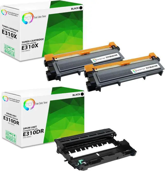 Main image of True Color Toner E310 Drum Unit and E310 Toner Cartridge 2 Pack - Premium Compatible Replacements for Dell 593-BBKD 593-BBKE Works With Dell E310DW E514DW E515DN E515DW