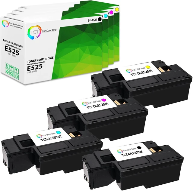 Main image of True Color Toner E525 Toner Cartridge 4 Pack - Premium Compatible Replacement for Dell 593-BBJX 593-BBJU 593-BBJV 593-BBJW High Yield Works With Dell E525W MFP