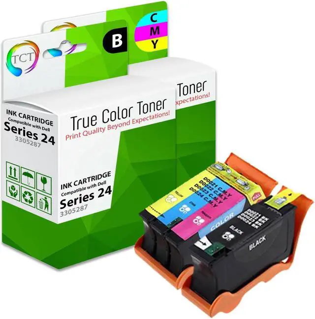 Alt view image 2 of 7 - TCT Compatible Ink Cartridge Replacement for Dell 24 Series T109N T110N Works with Dell P713w V715w Printers (1 Black 330-5287, 1 Color 330-3288) - 2 Pack