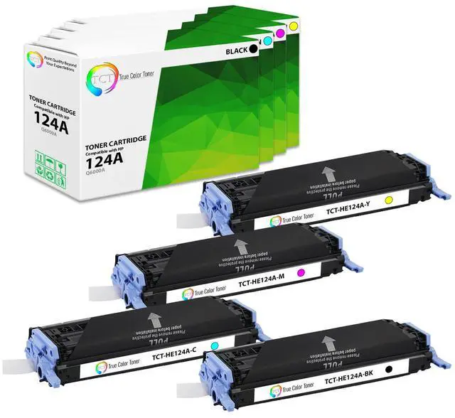 Main image of True Color Toner 124A Toner Cartridge 4 Pack - Premium Compatible Replacement for HP 124A Q6000A Q6001A Q6002A Q6003A Works With HP Color LaserJet 2600N 1600 2605N CM1015 MFP