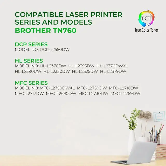 Alt view image 2 of 6 - True Color Toner TN760 Toner Cartridge 2 Pack - Premium Compatible Replacement for Brother TN-760 TN760 Black High Yield Works With Brother HL-L2350DW L2370DW DCP-L2550DW MFC-L2710DW L2730DW