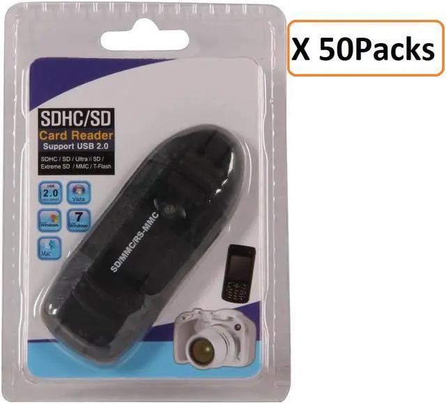 Alt view image 5 of 5 - Nippon Labs VCR-339-BK-50P Black USB 2.0 Supports SDHC/ SD/ MMC II/ RS MMC/ Ultra II SD/ Extreme SD/ Extreme III SD/ *MiniSD/ *MMC Micro/ *Micro SD Memory Card Reader - 50 Packs
