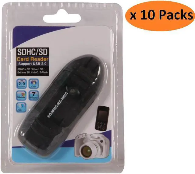 Alt view image 5 of 5 - Nippon Labs VCR-339-BK-10P Black USB 2.0 Supports SDHC/ SD/ MMC II/ RS MMC/ Ultra II SD/ Extreme SD/ Extreme III SD/ *MiniSD/ *MMC Micro/ *Micro SD Memory Card Reader - 10 Packs