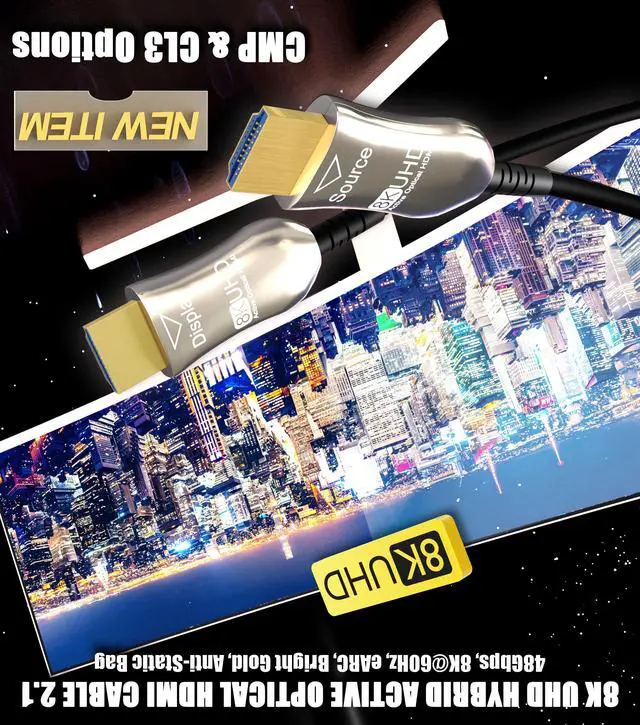 Alt view image 3 of 3 - Nippon Labs 25FT. 8K Hybrid Active Optical Fiber Plenum-Rated HDMI Cable,8K@60Hz Bright Gold, 8K CMP AOC Active Optical Cable HDMI 2.1 Bright Gold (With Anti-Static Bag)
