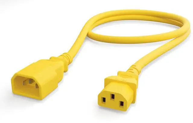 Alt view image 2 of 2 - Nippon Labs 14 AWG IEC320 C13/C14 Power Extension Cable, SJT, 15A/250V, IEC-60320-C14 to IEC-60320-C13 Yellow, 3ft. Power Cord