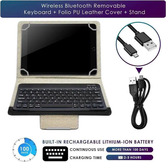 Alt view image 7 of 7 - Universal 10.1 inch Android Tablet Case with Keyboard, Removable Wireless Bluetooth Keyboard + PU Leather Folio Book Cover + Stand, Travel Portable Sleeve for iOS/Android/Windows System Tablet