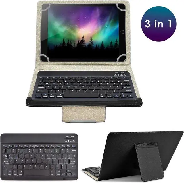 Alt view image 2 of 7 - Universal 10.1 inch Android Tablet Case with Keyboard, Removable Wireless Bluetooth Keyboard + PU Leather Folio Book Cover + Stand, Travel Portable Sleeve for iOS/Android/Windows System Tablet