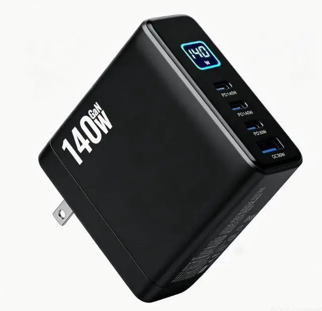 Main image of 140W USB C Charger, 4-Port Multi-Device Fast Charging Laptop Charger with Smart Display & Touch Control, GaN Power Adapter for MacBook Pro, iPhone 17/16, Pixel, Steam Deck (BLACK)